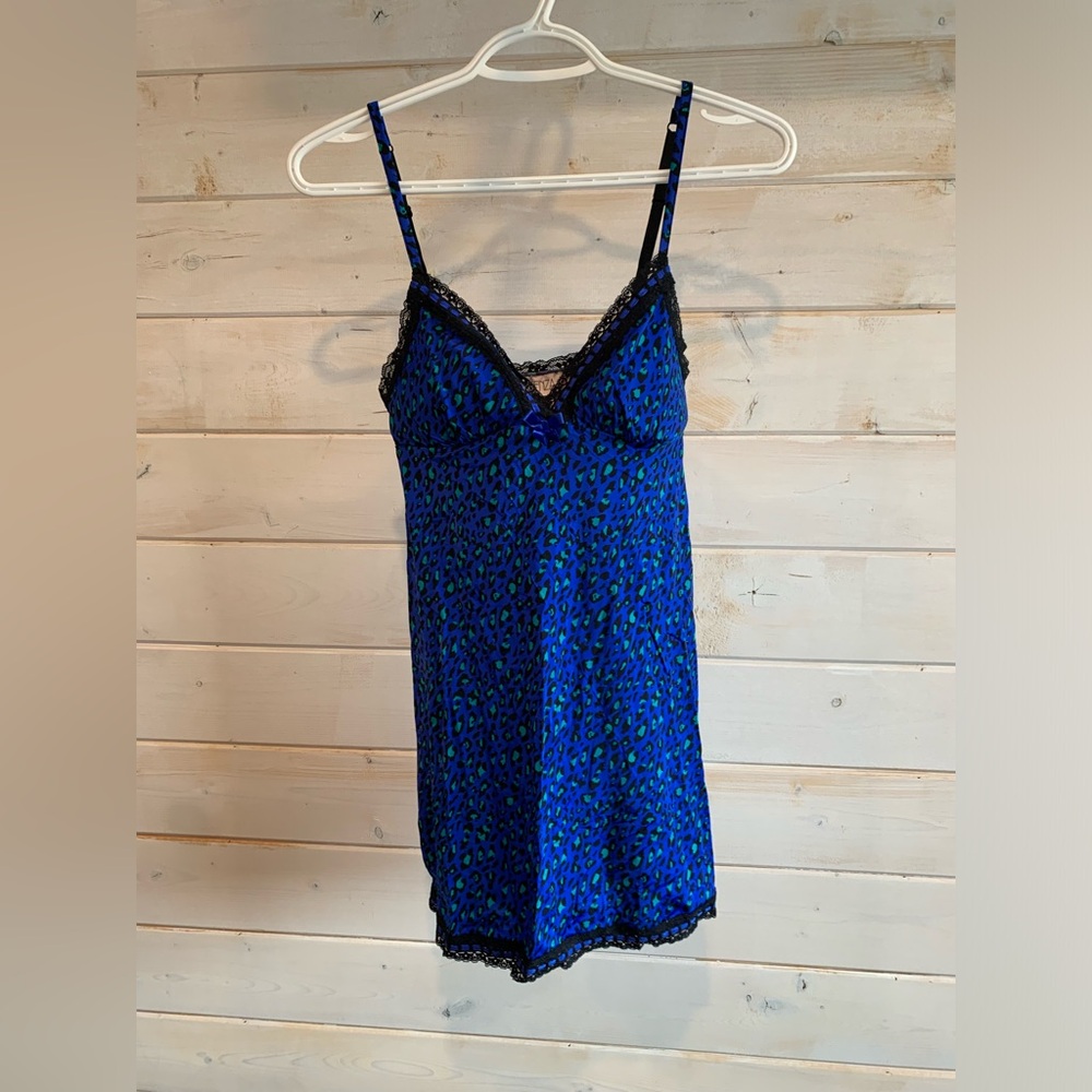 La Senza | Blue Leopard Print Night Gown/Slip Dress w Lace
